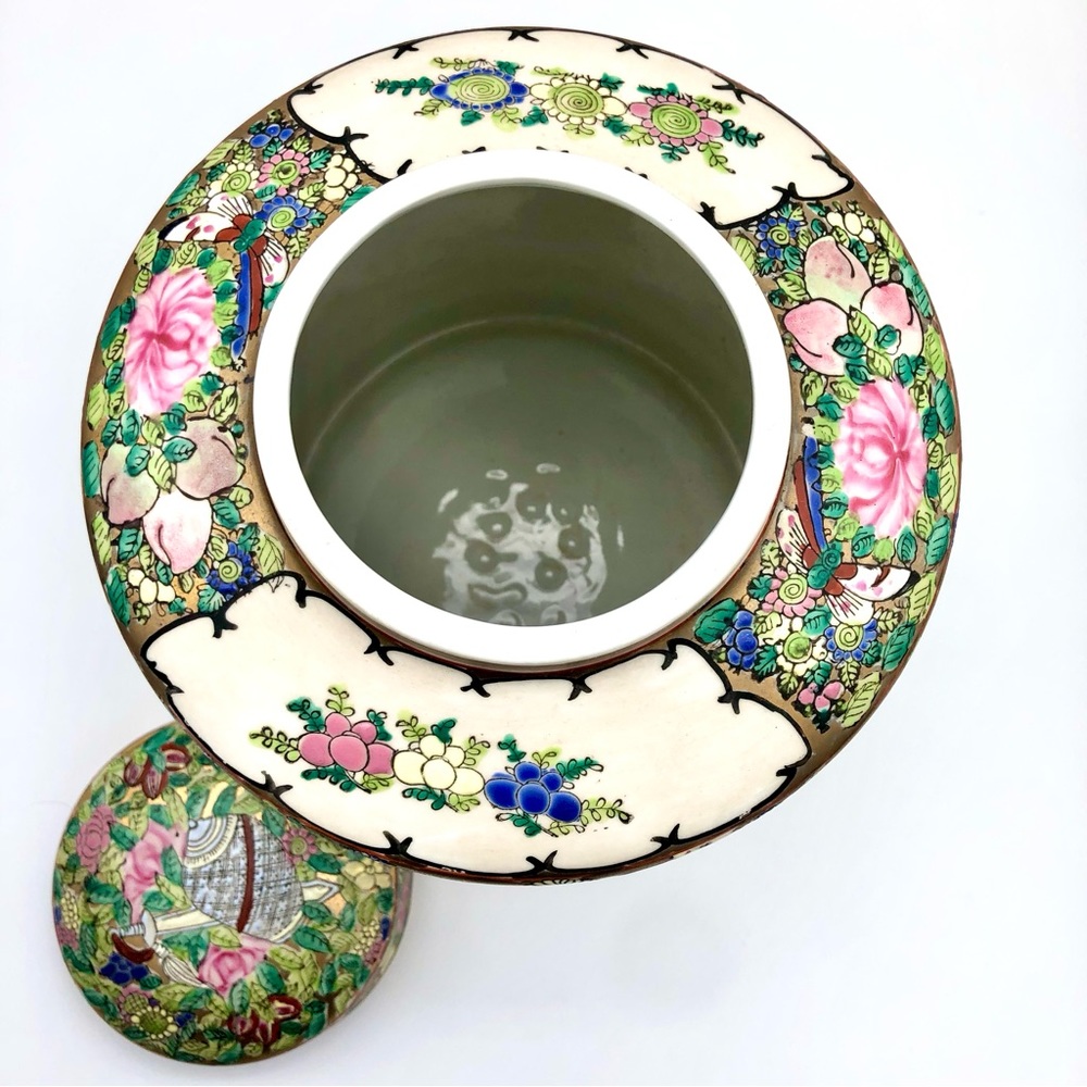 Huge Porcelain Canister Famille Rose Asian Figural Gold Gilt Floral Tea Caddy - Picture 13 of 15